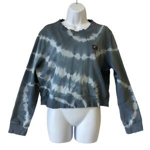 Tommy Hilfiger Sweatshirt Crop Womens Medium Blue Tide Dye Cotton Athleisure C3
